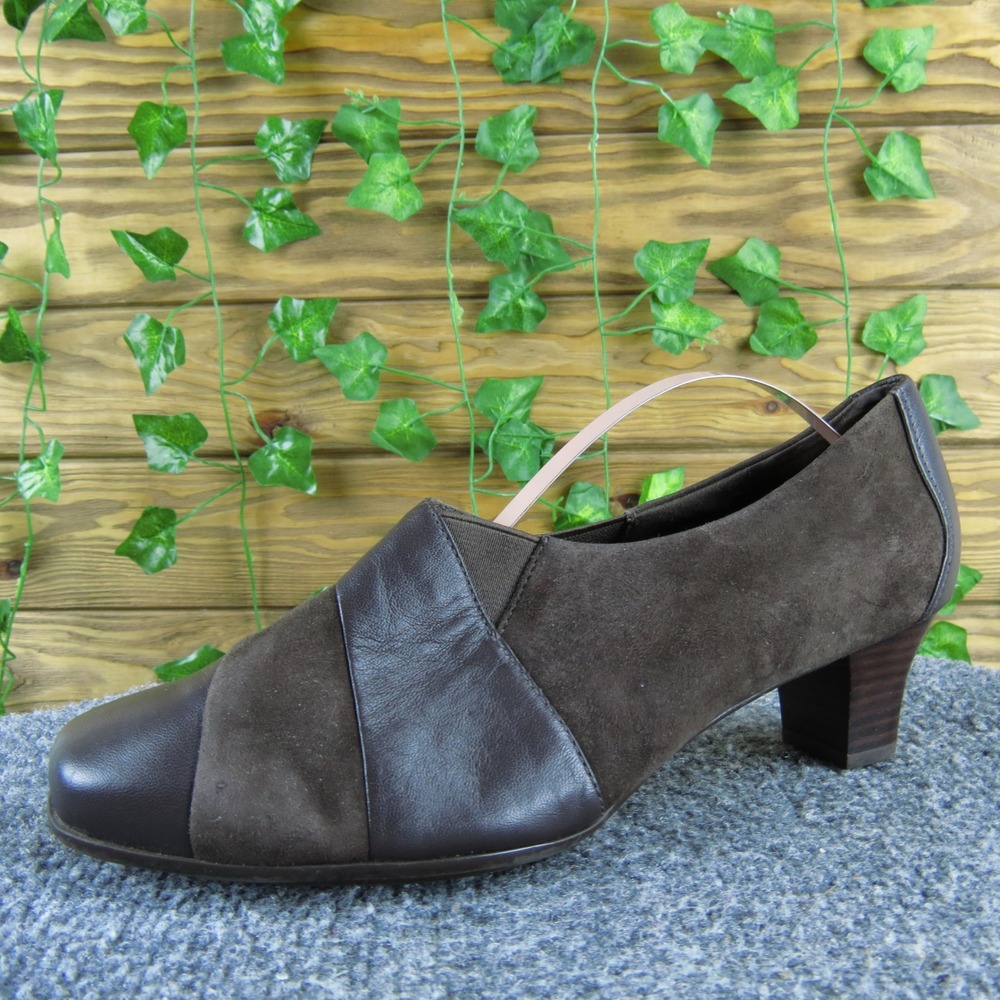 Aravon Women's 7.5D Brown Leather Suede Heeled Comfort Booties Slip-On Wide Fit